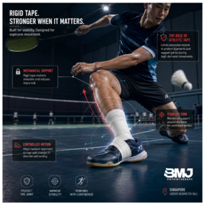 Badminton-athlete-wearing-rigid-athletic-ankle-tape-during-explosive-movement-inside-a-Singapore-indoor-sports-hall-for-ankle-stability-physiotherapy