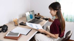 lady with good working posture at home