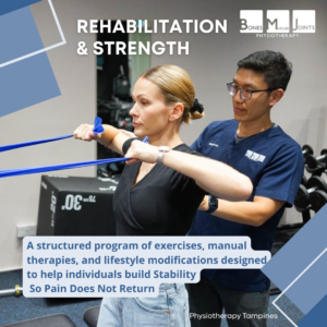 Patient doing recovering exercise with a physiotherapist at BMJ Physiotherapy Tampines