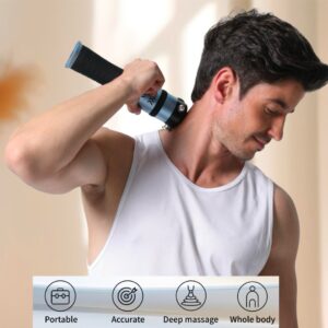 Man using the RapidPulse Professional Recovery Massager on his neck for muscle recovery and tension relief after exercise.